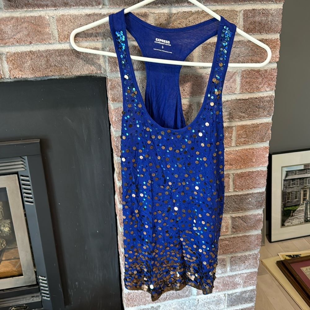 Express blue sequin tank small
